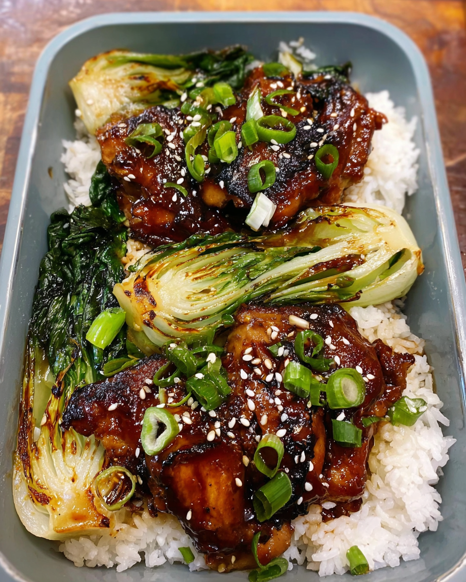Meal Prep Glazed Chicken Thighs and Rice Bowls in storage containers