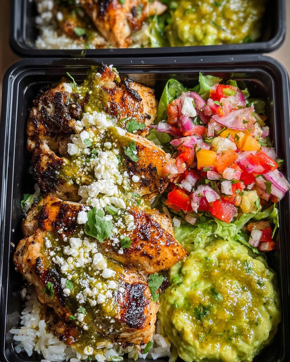 Grilled Hatch green chili chicken meal prep bowl