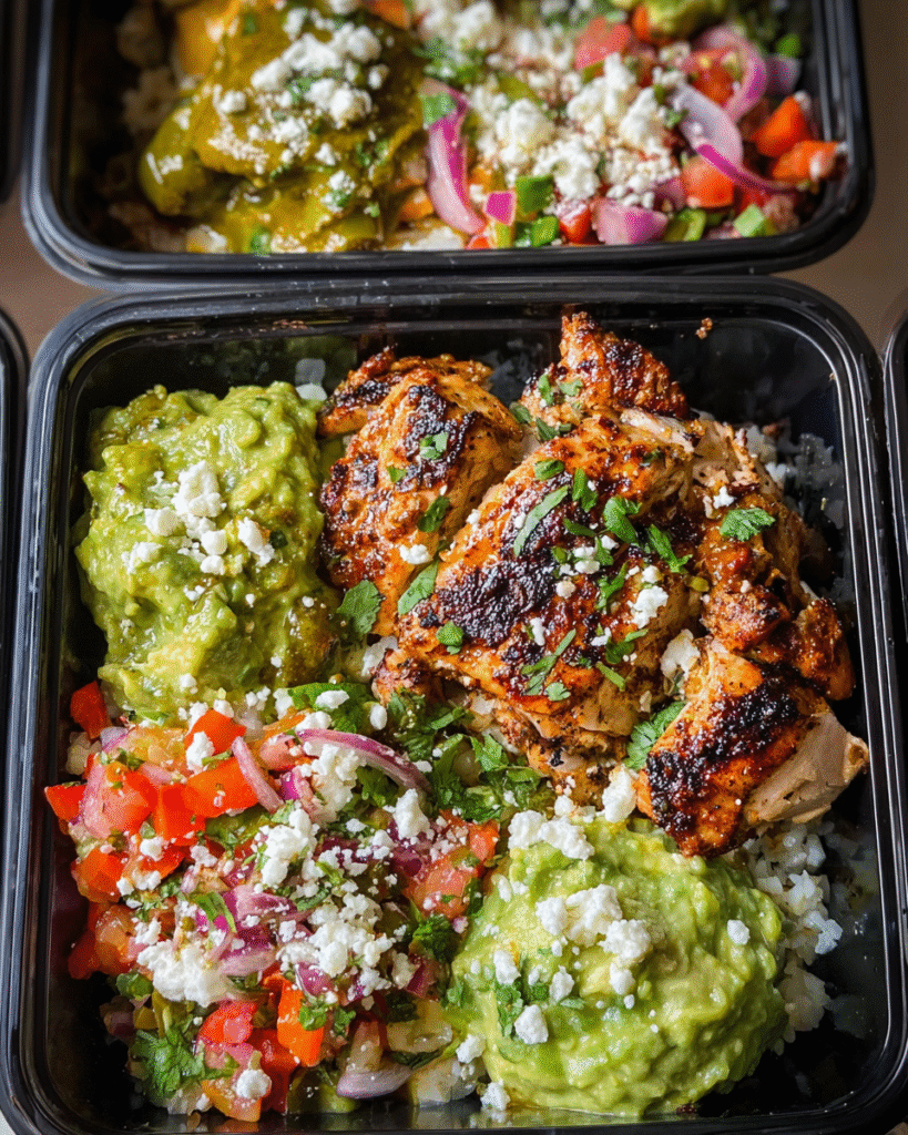Grilled Hatch green chili chicken meal prep bowl