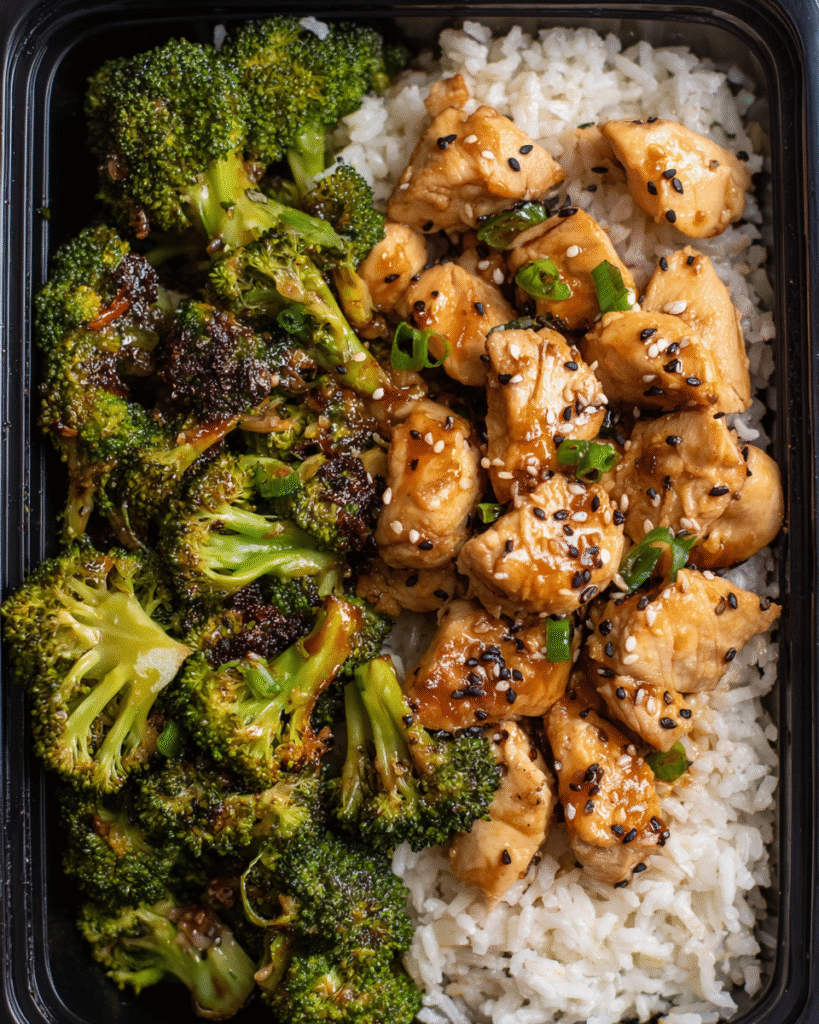 Meal Prep Honey Garlic Chicken and Broccoli in meal prep containers