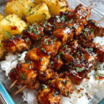 Meal Prep Honey Garlic Jerk Chicken Skewers with Rice and Pineapple