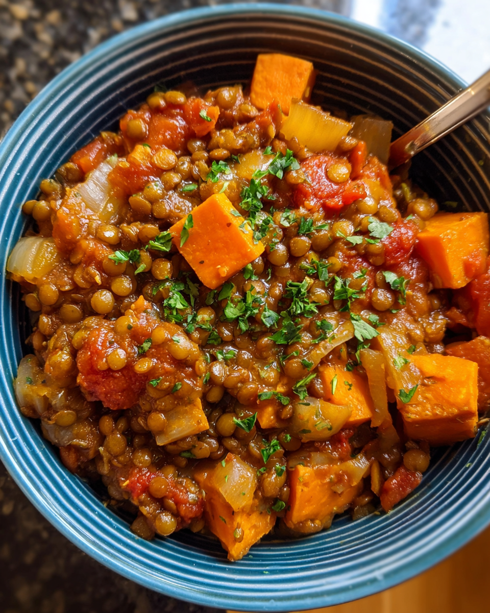 Meal Prep Moroccan Instant Pot Lentils in bowl with rice