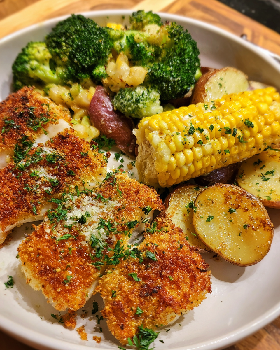 Meal Prep Parmesan Crusted Chilean Sea Bass with Veggies