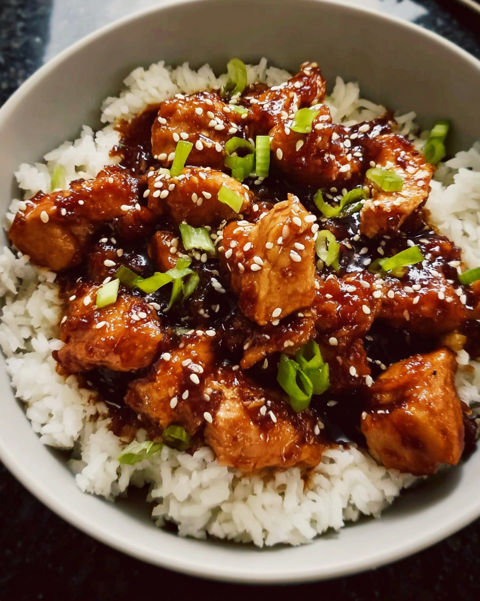 Meal Prep Sesame Ginger Chicken with Rice in glass container