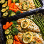 Meal Prep Sheet Pan Tilapia and Veggies with Roasted Vegetables and Brown Rice
