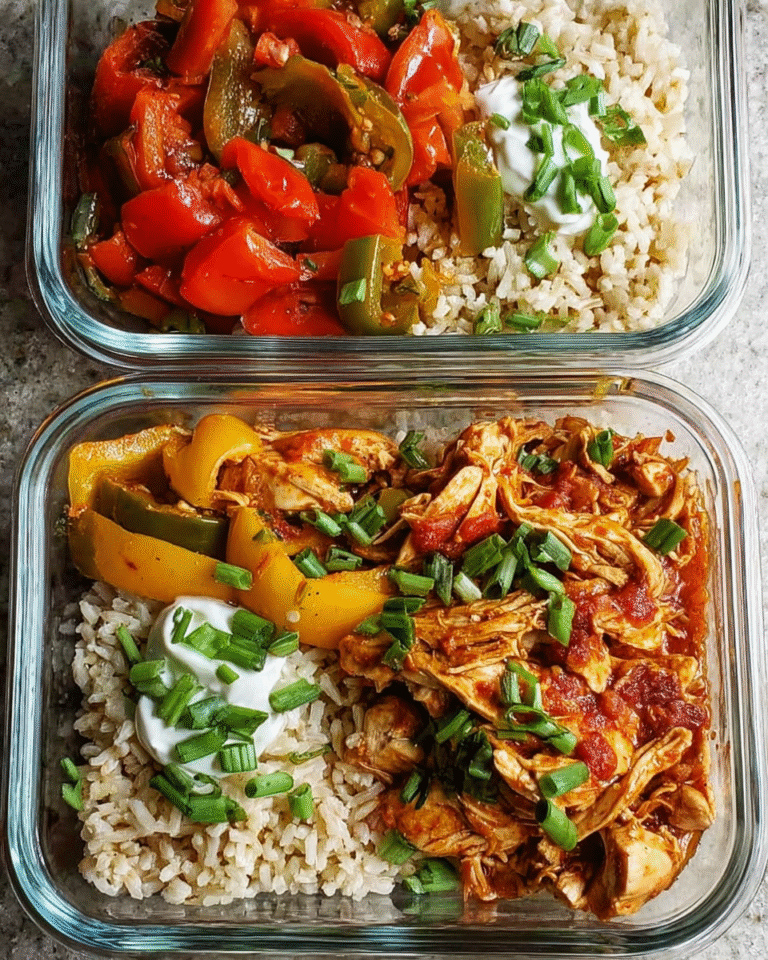 Salsa chicken meal prep bowls with rice and peppers