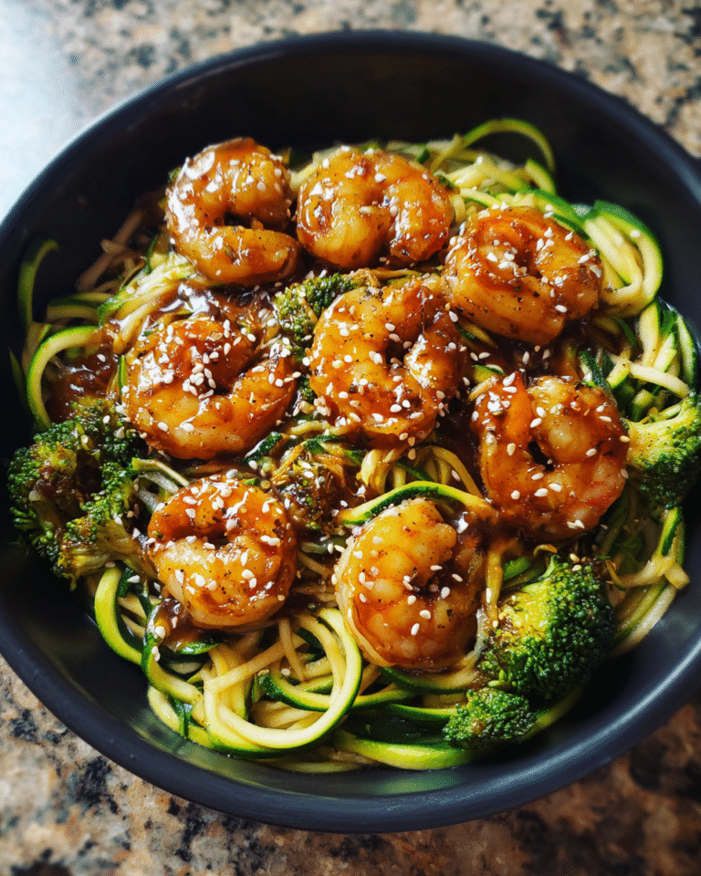 Shrimp Teriyaki Zucchini Noodles Meal-Prep in Glass Containers