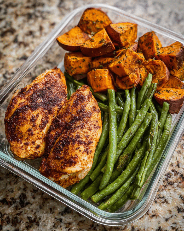 Smoky chicken and cinnamon roasted sweet potato meal prep in a lunch container