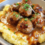 Salisbury steak meatballs with onion gravy