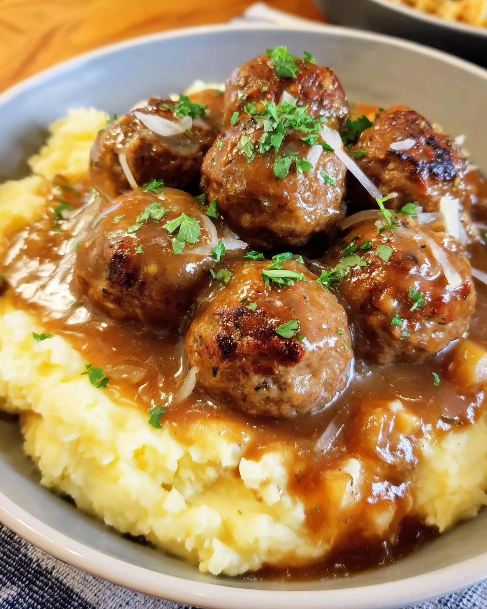 Salisbury steak meatballs with onion gravy