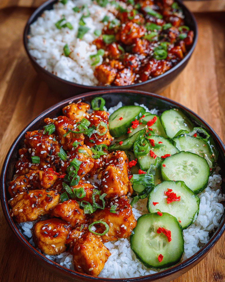 Sticky Korean Fried Chicken and Rice Bowl with Gochujang Glaze