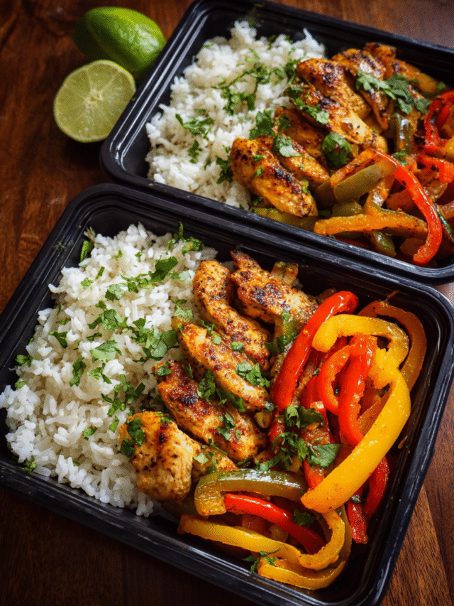 Chili lime chicken and rice meal prep bowls with grilled peppers
