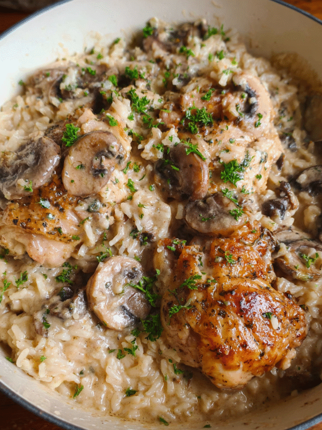 Creamy Chicken and Mushroom Rice in skillet