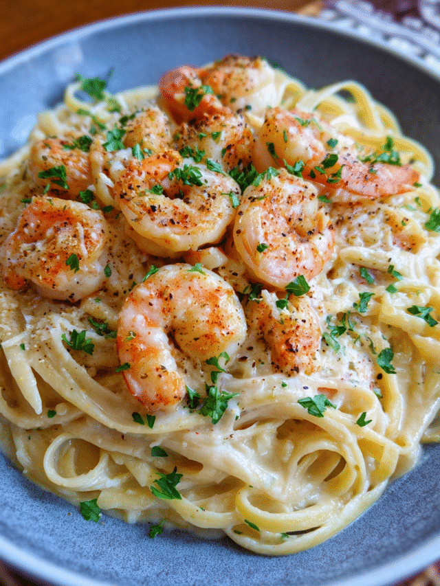 Garlic shrimp pasta with parmesan sauce