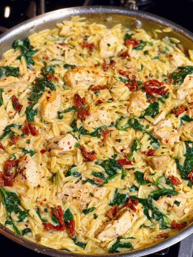 creamy Tuscan turkey and orzo skillet with spinach