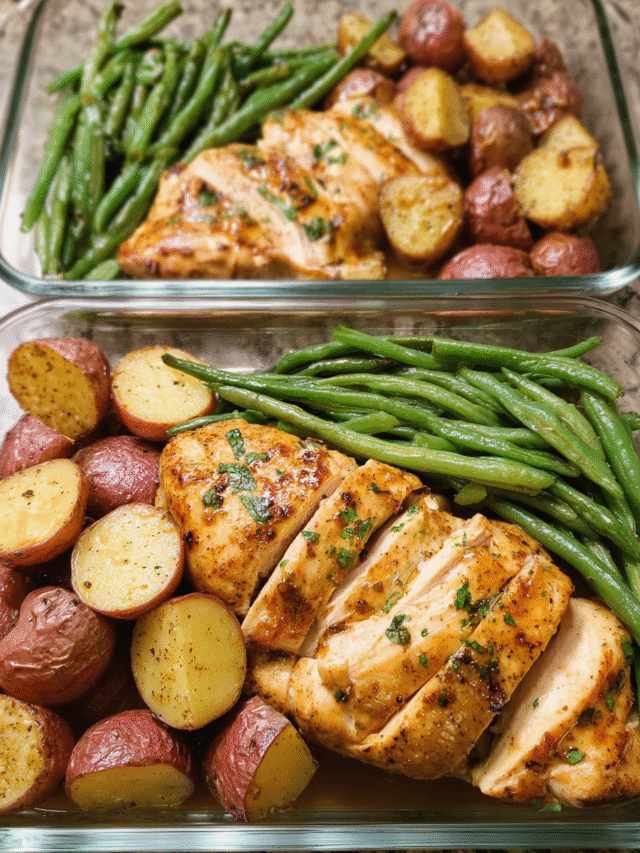 Honey Mustard Chicken Meal Prep with Roasted Potatoes and Green Beans