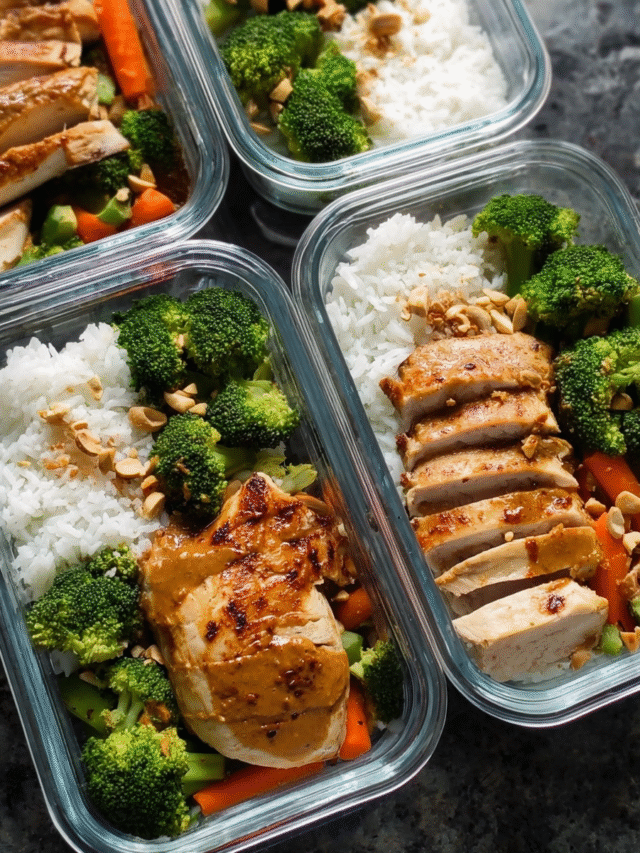 Make Ahead Thai Chicken Lunch Bowls with peanut lime sauce