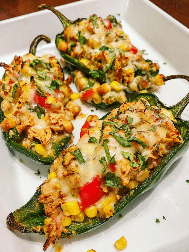 Meal Prep Chicken Stuffed Poblano Peppers fresh out of oven