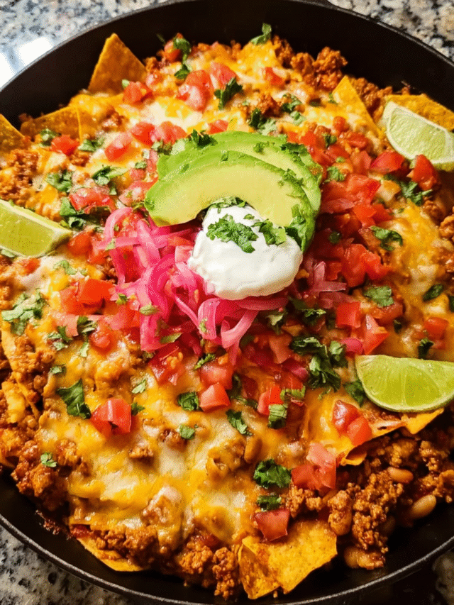 Meal Prep Ground Turkey Taco Skillet in a cast-iron pan with toppings