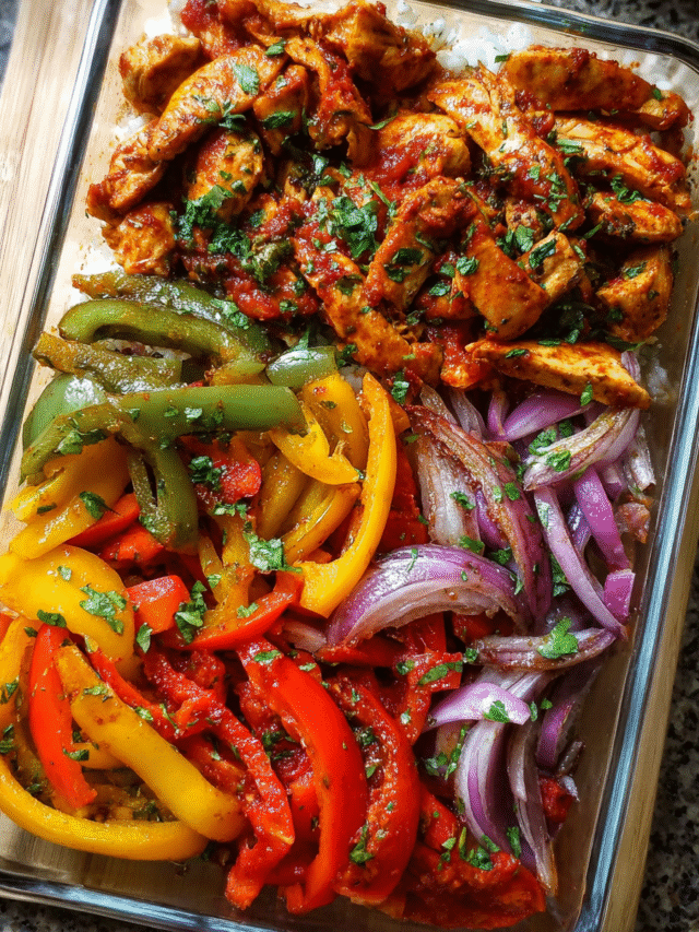 Meal Prep Sheet Pan Chicken Tinga Bowls with roasted peppers and chipotle sauce