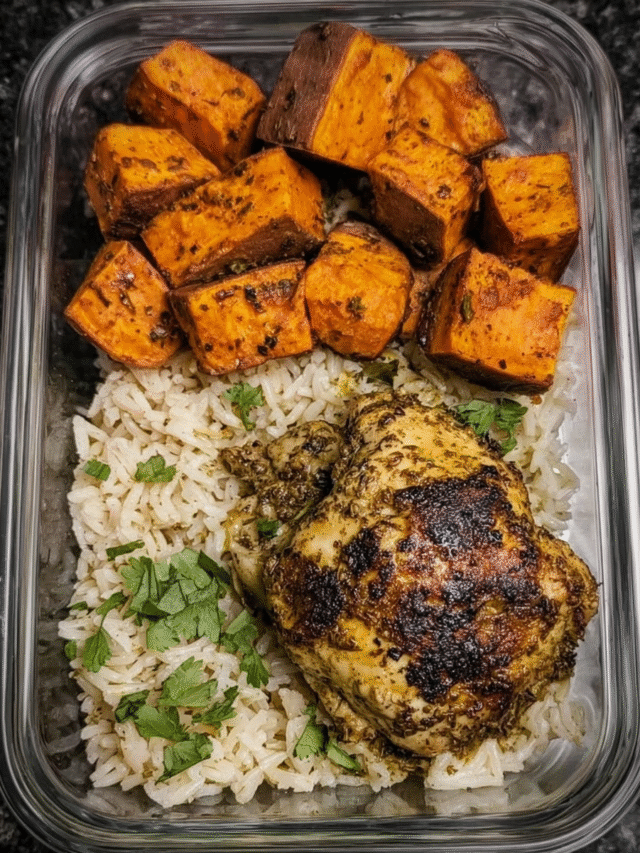 Pressure cooker chicken meal prep with Moroccan sweet potatoes