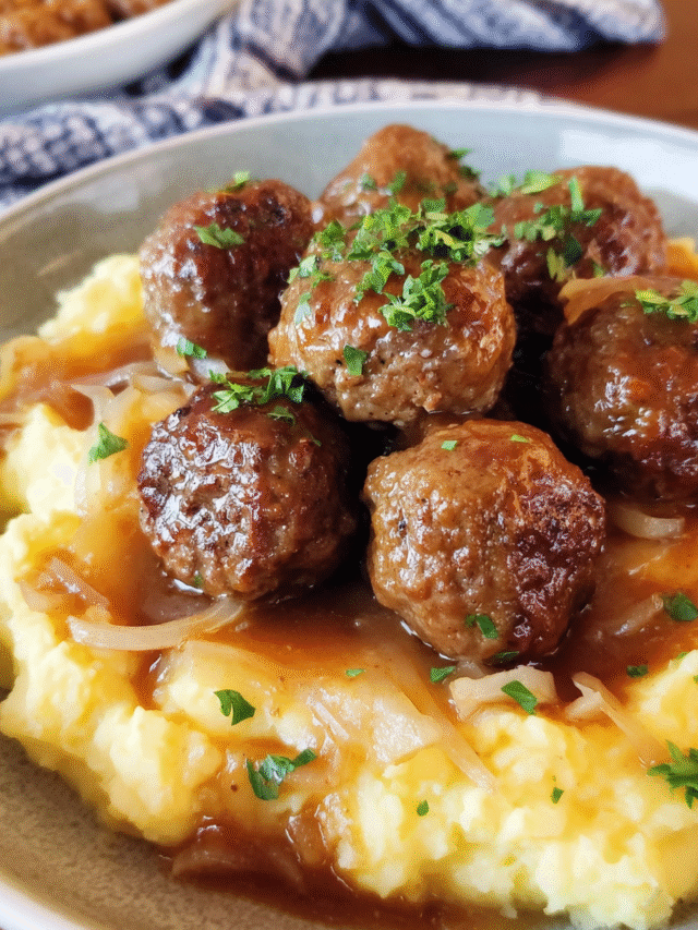 Salisbury steak meatballs with onion gravy