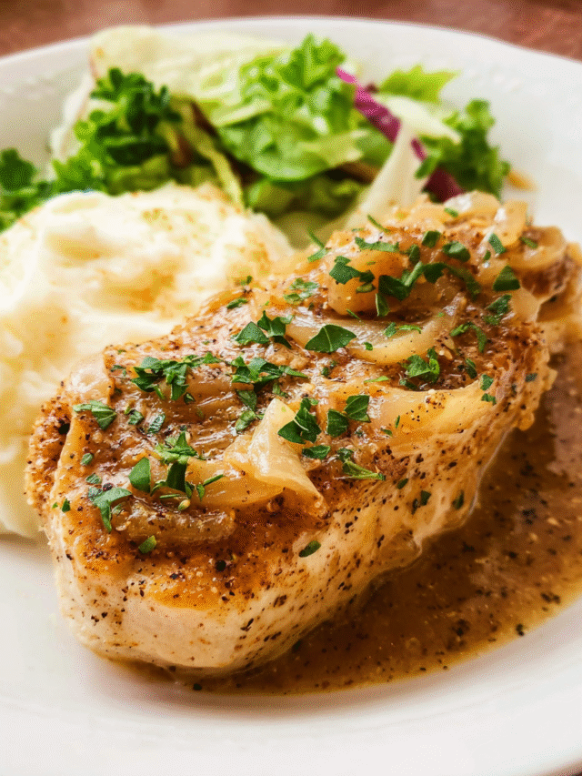 Slow Cooker French Onion Chicken Freezer Meal in crockpot