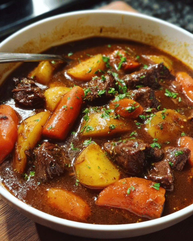 Beef and carrot stew with tender beef, carrots, and potatoes in a Dutch oven