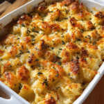 Cheesy potato bake with golden melted mozzarella topping