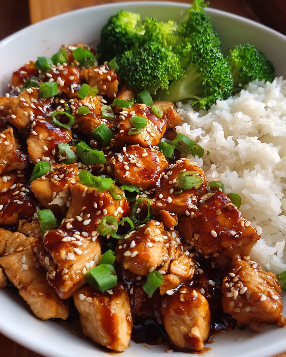 Chicken Teriyaki Rice Bowl with rice and steamed vegetables