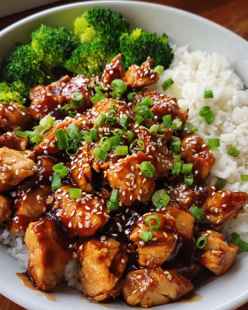 Chicken Teriyaki Rice Bowl with rice and steamed vegetables