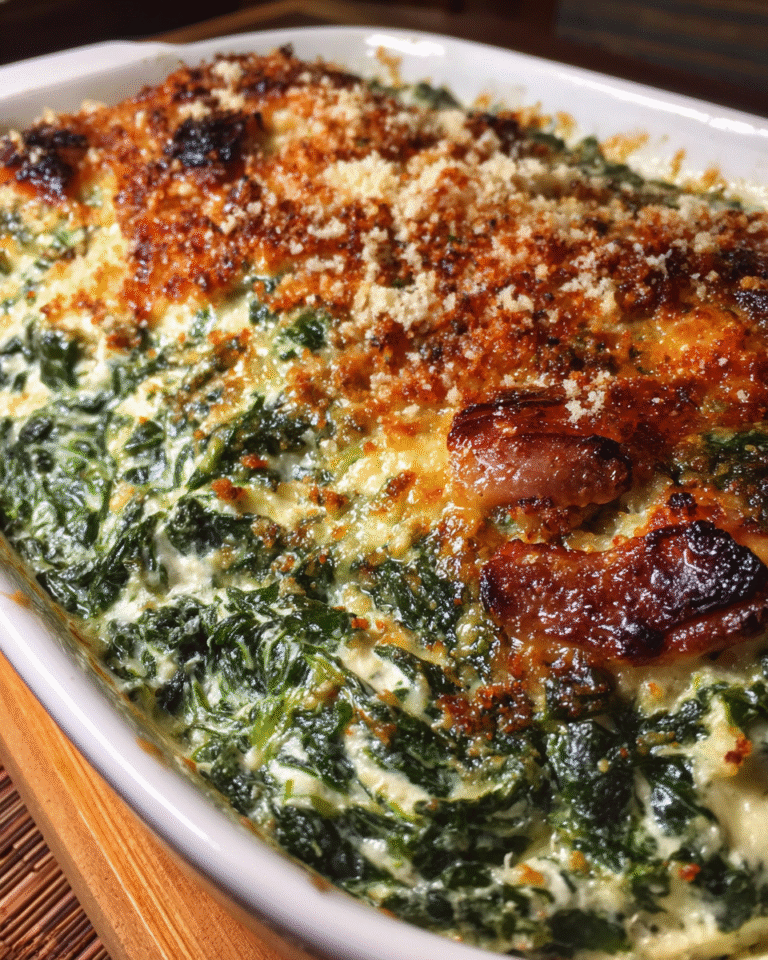 Creamy Spinach Bake with golden Parmesan topping