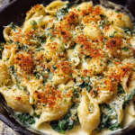 Creamy spinach pasta with ricotta and toasted breadcrumbs