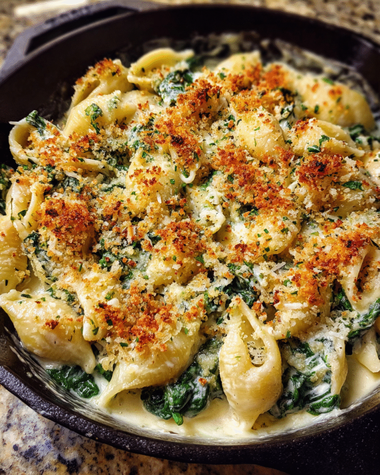 Creamy spinach pasta with ricotta and toasted breadcrumbs