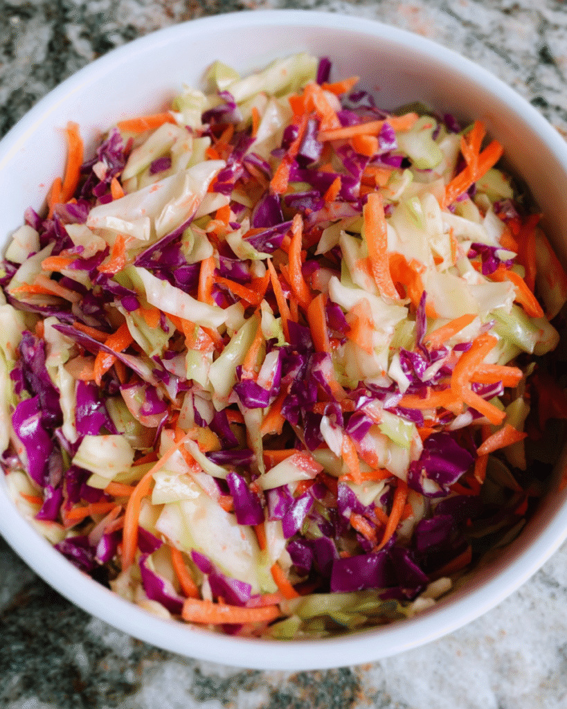 Crunchy Detox Cabbage Slaw with carrots and fennel in maple vinaigrette