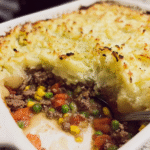 Easy shepherd’s pie baked with golden mashed potato topping