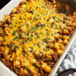 Ground Beef Potato Casserole baked with cheddar cheese