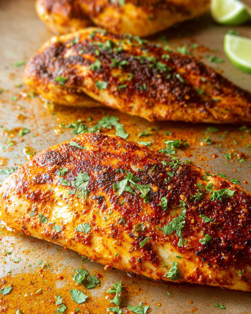 Juicy oven baked paprika chicken breast with lime honey glaze