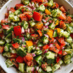 Shirazi Salad Recipe with cucumber, tomato, and fresh herbs in a bowl