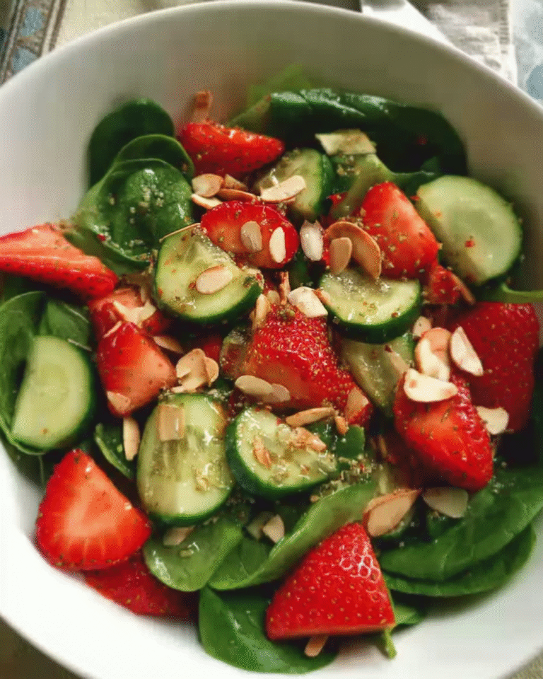 Strawberry Cucumber Spinach Salad in a large serving bowl