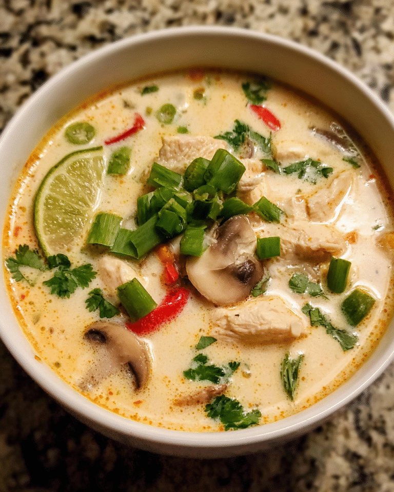 Creamy Thai coconut soup with chicken, mushrooms, and cilantro