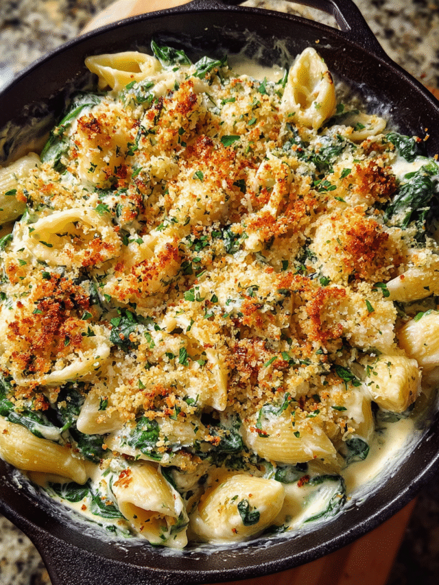 Creamy spinach pasta with ricotta and toasted breadcrumbs