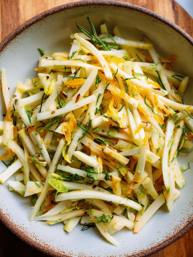 Crispy Apple Kohlrabi Salad with lemon zest and sunflower seeds