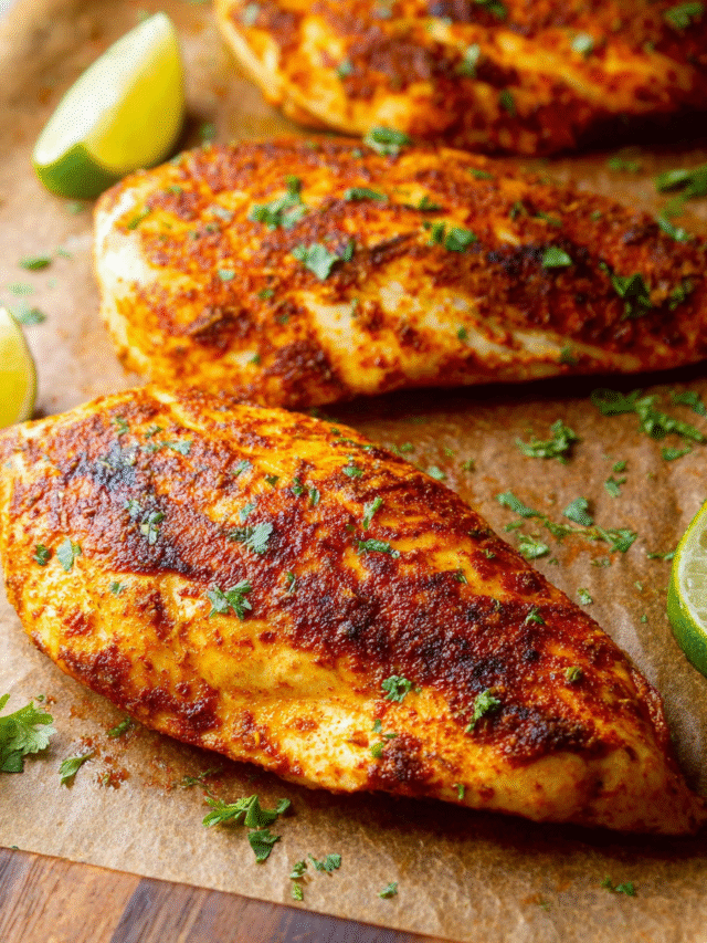 Juicy oven baked paprika chicken breast with lime honey glaze