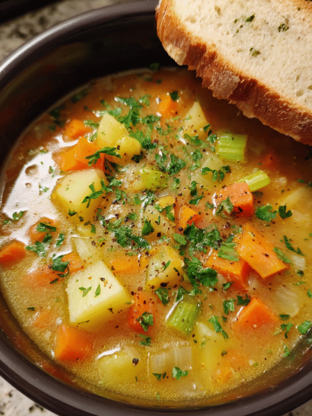 Creamy vegetable slow cooker soup in a white bowl