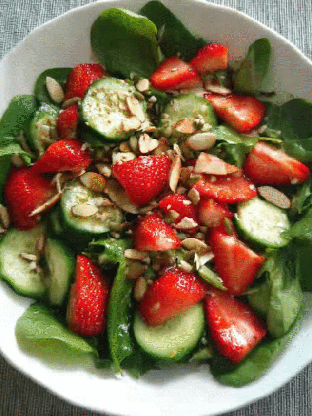 Strawberry Cucumber Spinach Salad in a large serving bowl