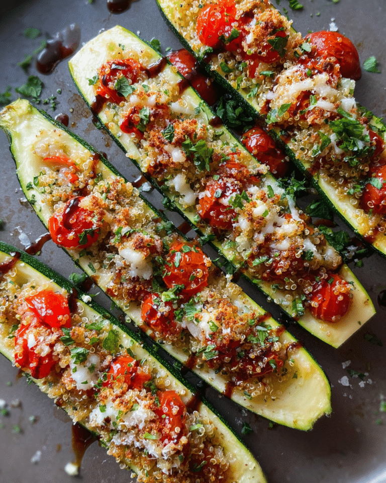 Bruschetta quinoa zucchini boats baked with tomatoes and mozzarella