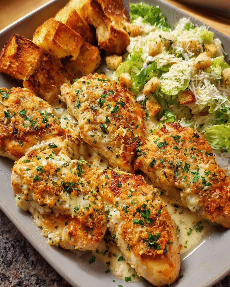 Baked Caesar Chicken with crispy crouton topping