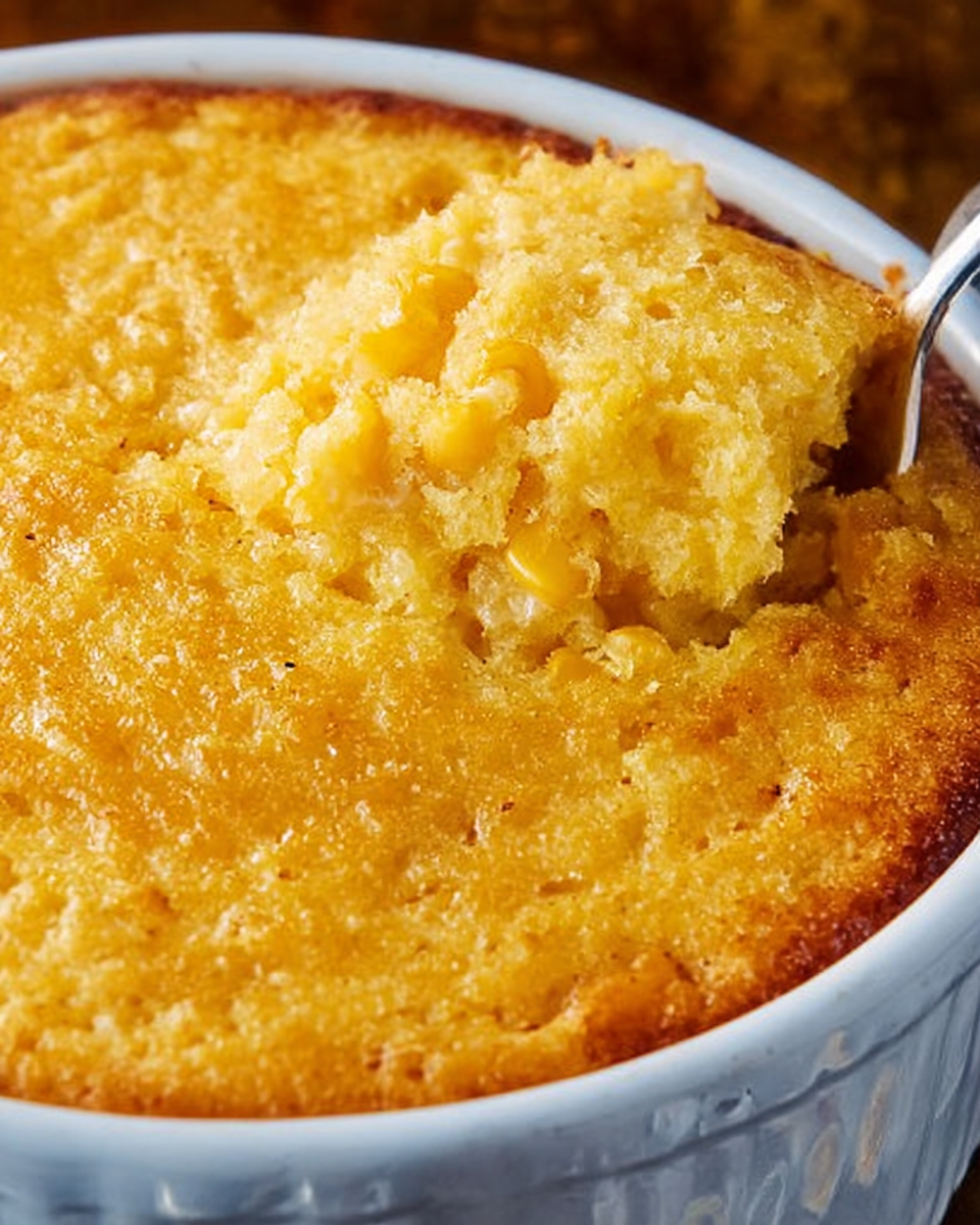 Creamy Corn Casserole baked in a 9x13 dish with golden top