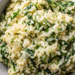 Creamy spinach rice with parmesan and melted cheese